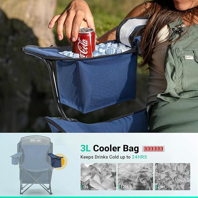 Overmont Camping Chair with Canopy Shade & Cooler Bag - Oversized Folding Beach Chair with High Back Support Big Cup Holder - Portable Lawn Chair for Outdoor Travel Sports Fishing - Support 330lbs