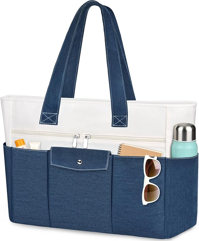 Beach Bags for Women Large Canvas Beach Tote with Zipper Wet Pocket, Waterproof Foldable Swim Pool Travel Tote Bags
