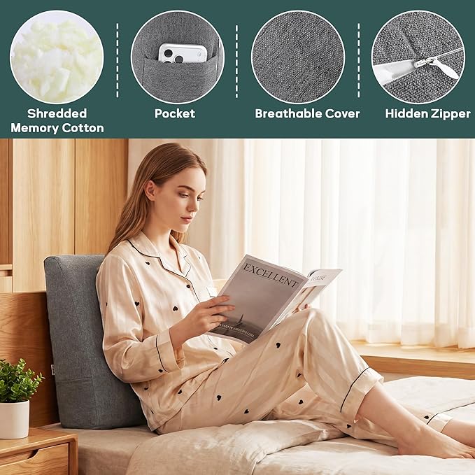 ROYALAY Back Support for Couch Sitting, Memory Foam Back Cushion for Couch, Back Rest Pillow for Sitting in Bed, Wedge Reading Pillow for Sofa
