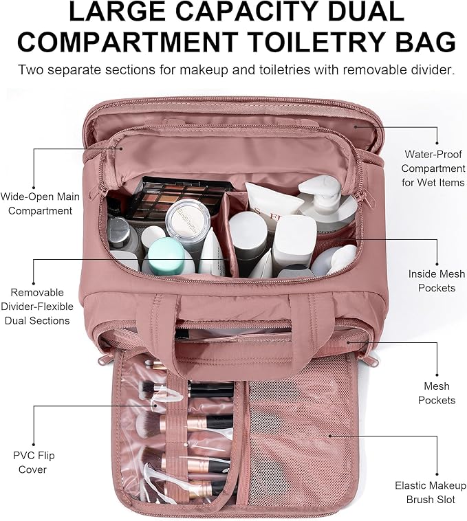 Travel Toiletry Bag for Women, Lightweight Large Quilted Puffy Makeup Bag Wide-open Make up Organizer Cloud Cosmetic Bag w/Handle for Traveling, Toiletries Essentials Accessories Dark Pink