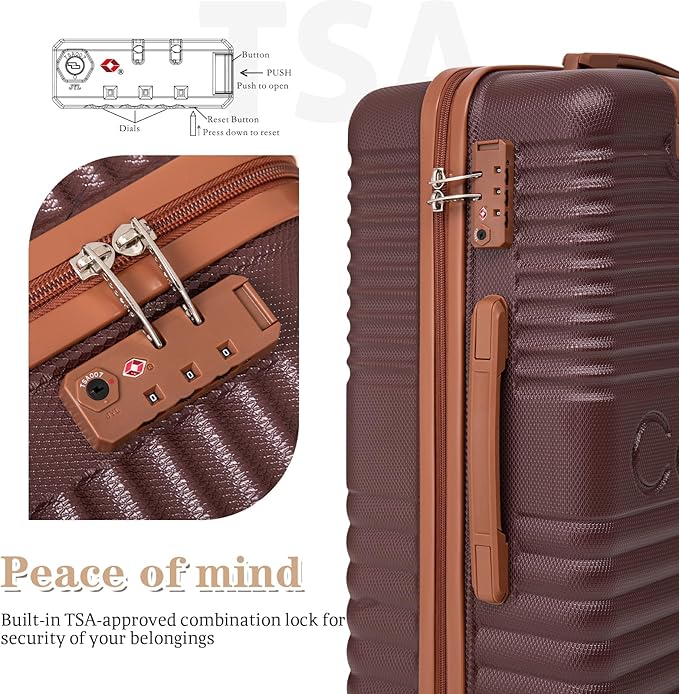 5 Piece Luggage Sets with Spinner Wheels and Tsa Lock, Hardshell ABS Suitcase Set, Lightweight Hardside Waterproof Travel Suitcases for Men Women, 20", 24", 28" Burgundy