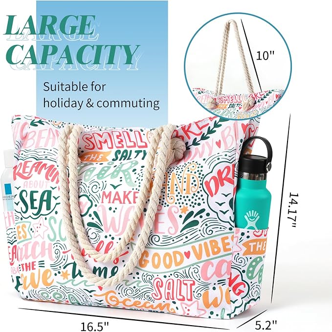 Tavaleu Beach Bags for Women - Large Beach Tote Bag, Women Sandproof Pool Bag for Pool Gym Grocery Travel