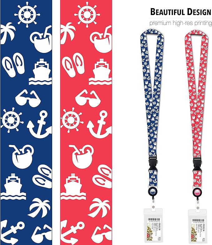 Carnival Cruise Luggage Tag Holders (4 Pack) & Lanyards (2 Pack), Large, Clear & Waterproof, Cruise Essentials 2026-2027 for Ship Cards & Baggage – Durable Travel Accessories (Blue and Pink Icons)