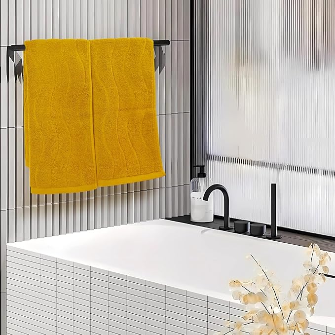 Jacquotha Wavy Striped Cotton Hand Towels, Set of 4, Dry Your Hand Instantly, 13x29 Inches, Mustard Kitchen Bathroom Towel