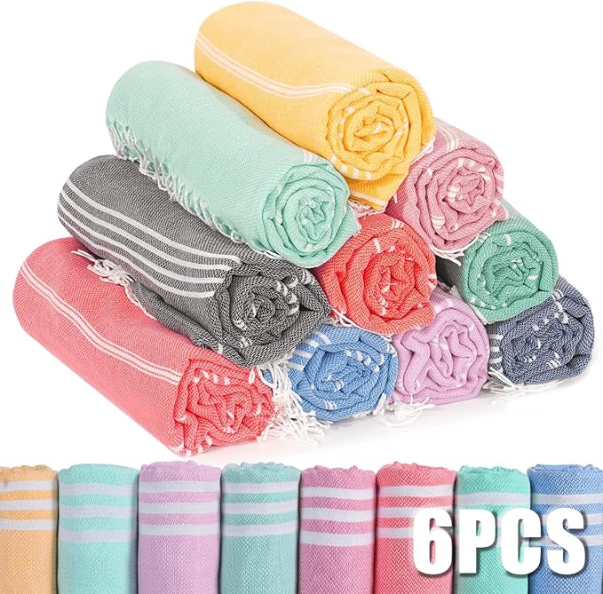 6 Packs Turkish Beach Towels Set Adult Pool Swim Towel Bulk Yoga Blanket Oversized Sand Free Quick Dry Lightweight Large Sandproof Fast Drying Travel Towels Camping Blanket Vacation Must Haves