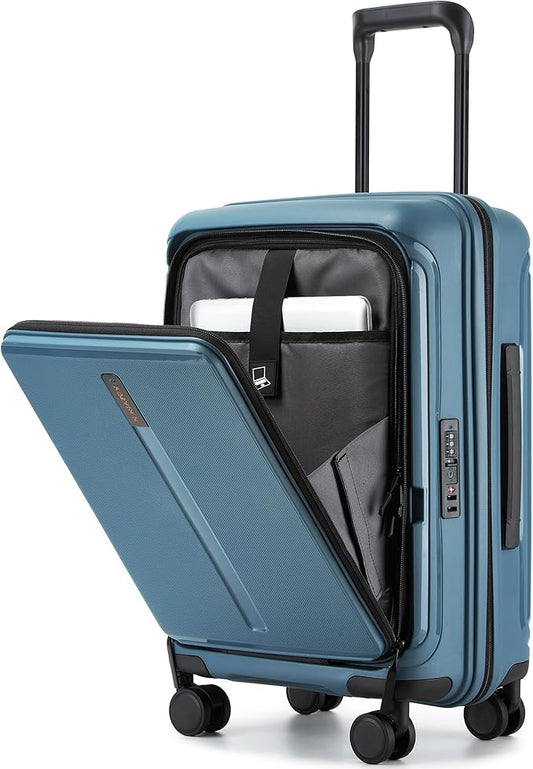 20“ Expandable Carry on Luggage Front Opening, 22x14x9 Airline Approved Hardshell Spinner Carry-on Suitcase with Wheels, TSA Lock, Lightweight Durable Travel Luggage (Pearl Blue, 20 inch)