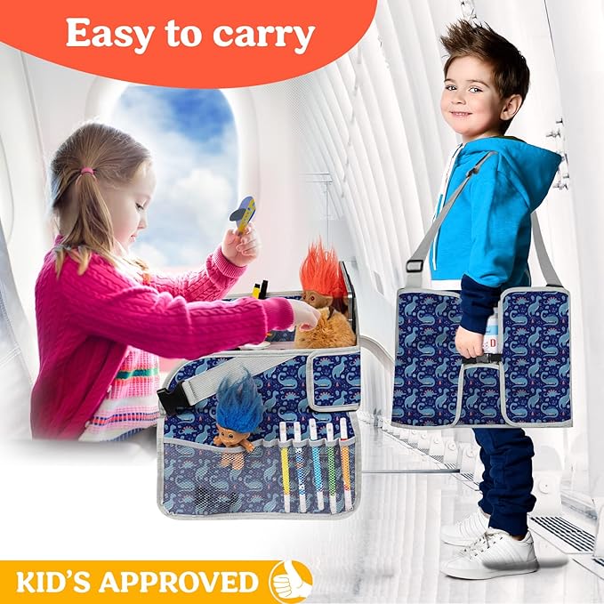 PILLANI Kids Travel Tray for Car - Toddler Essentials for Road Trip, Carseat Tray for Kids Travel, Car Activities for Kids Ages 4-8 w/ Activity Sheets & Pens, Tablet Holder, Dry Erase Board,Cup Holder