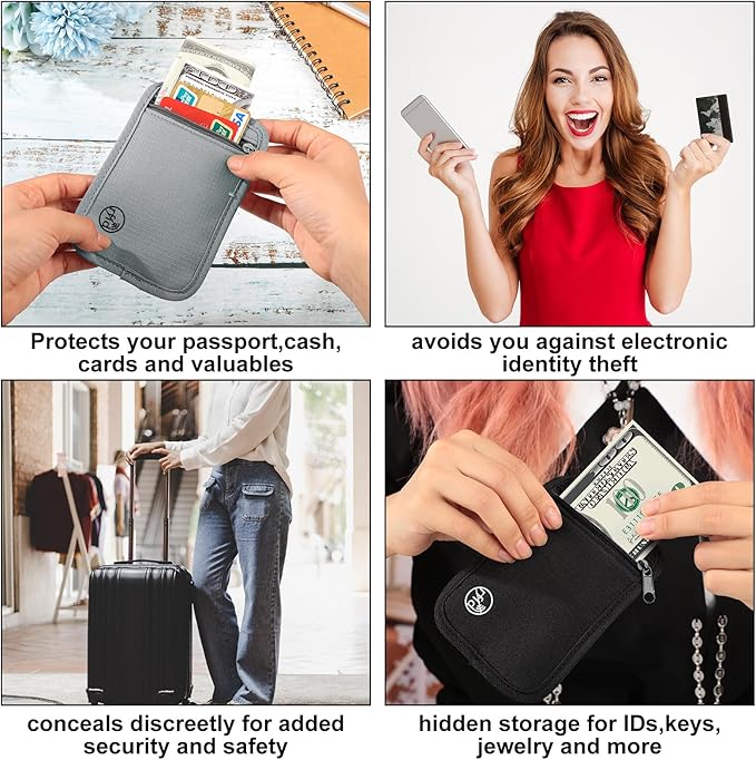 Paterr 2 Pcs Rfid Protected Stash Pouch Clip on Anti Theft Belt Wallet Travel Money purse Minimalist Keychain Organizer Pouches Bra Wallet Undergarment for ID Cards Cash Women Men