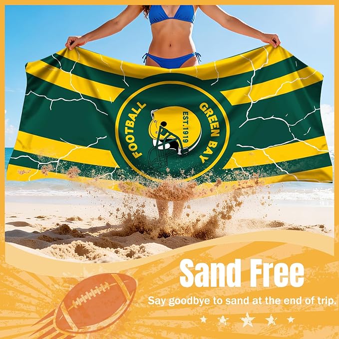 2 Pack Football Fan Thin Lightweight Microfiber Beach Towel Themed Sand Free Oversized Quick Dry Absorbent Towels Men Women Stuff Packer Team Uncle Christmas Xmas Gag Funny Personalized Unique Gift