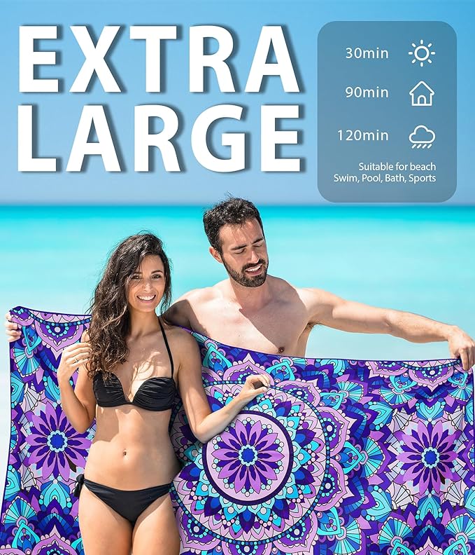 Margelife Sand Proof Microfiber Beach Towels Adult –Quick Fast Dry Beach Oversized for Swim Pool Yoga Travel Blanket Essentials Lightweight Accessories Must Haves Women Gifts Butterfly Vortex
