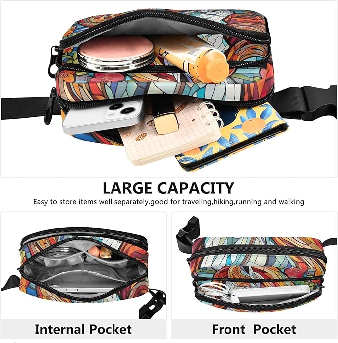 Mosaic Style Colorful Horse Fanny Pack for Women Men Water Resistant Fashion Waist Packs with Adjustable Strap Belt Bag for Travel Workout Jogging Hiking 21219651