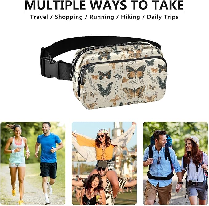 Vintage Butterflies Fanny Pack for Women Men Water Resistant Fashion Waist Packs with Adjustable Strap Belt Bag for Travel Workout Jogging Hiking 21219210