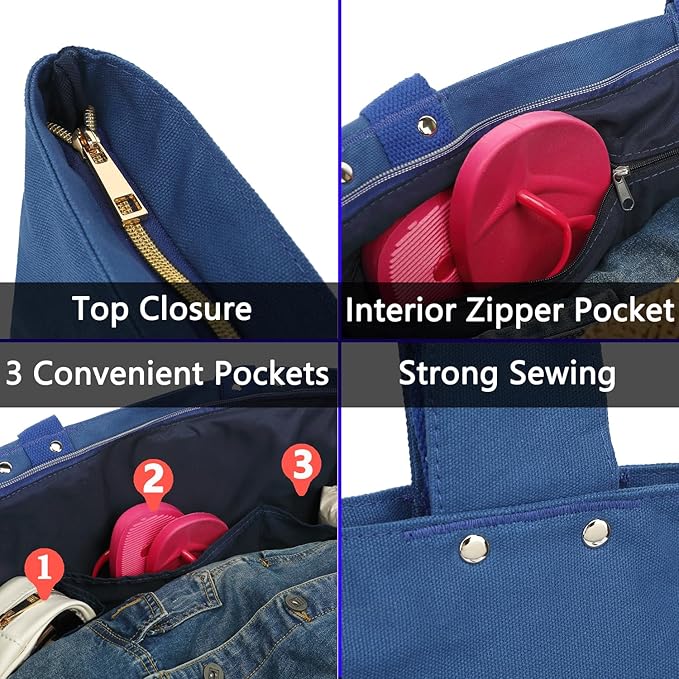 Large Canvas Beach Bag for Women, Beach Bags Waterproof Sandproof with Zipper & Wet Bag Cruise Essentials