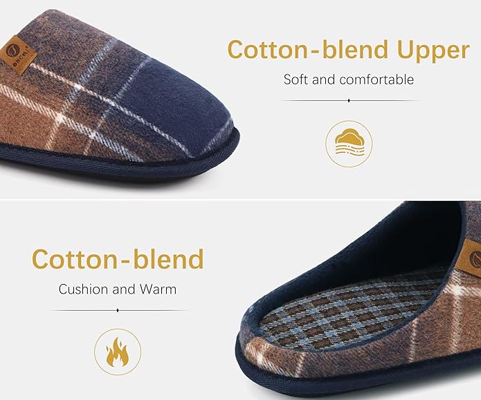 ONCAI Men's House Slippers Memory Foam Slip-On Warm Cozy Scuff Home Bedroom Shoes with Indoor/Outdoor Rubber Soles US Size 7-15