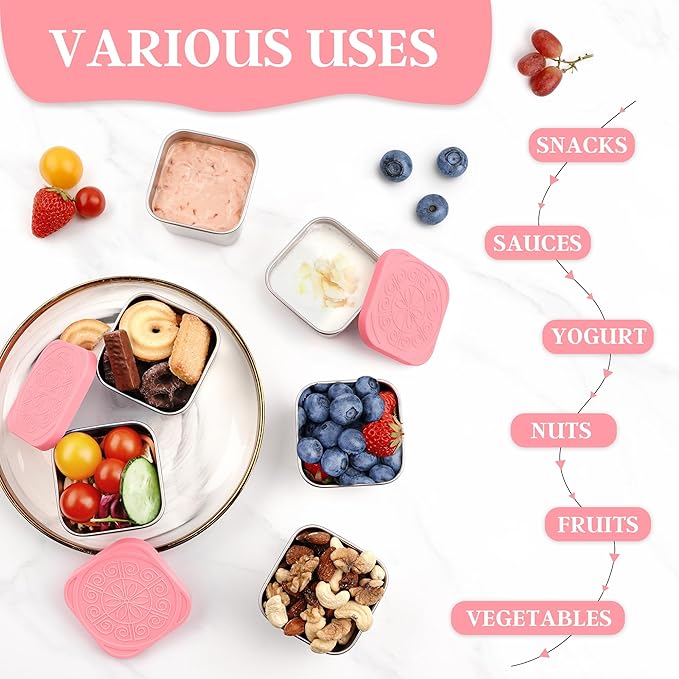 Stainless Steel Snack Containers for Kids,7.2oz Easy Open Leak Proof Reusable Snack Box Container with Lids,Small Lunch Containers for Meal Prep,School,Picnic and Travel-3Pack