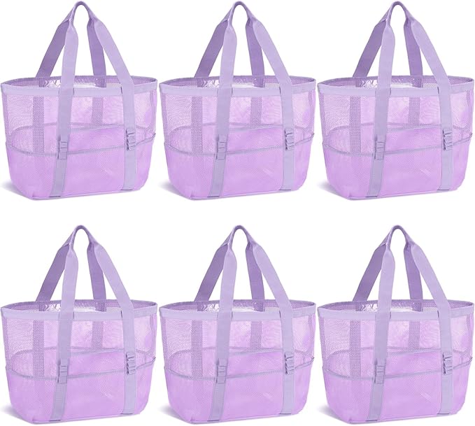 Hillban Large Beach Mesh Bags Bulk for Women Beach Tote Bag with 8 Pocket Zipper Waterproof Sandproof for Pool Cruise Ship
