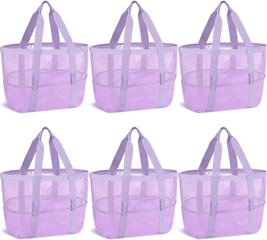 Hillban Large Beach Mesh Bags Bulk for Women Beach Tote Bag with 8 Pocket Zipper Waterproof Sandproof for Pool Cruise Ship