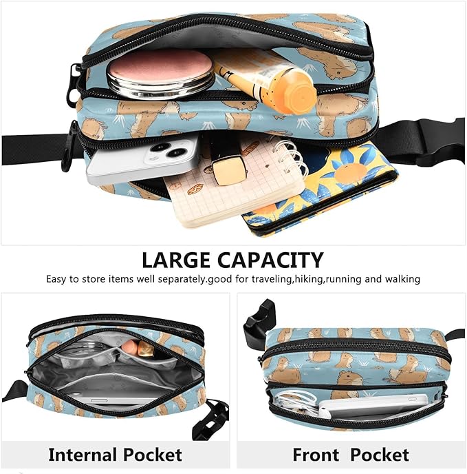 Kawaii Capybara Fanny Pack for Women Men Water Resistant Fashion Waist Packs with Adjustable Strap Belt Bag for Travel Workout Jogging Hiking 21220269