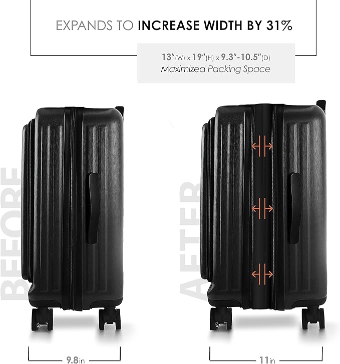 22 Inch Carry On Luggage, Carry On Suitcase with Wheels, Hardside Luggage Carry-On, Expandable Black Small Suitcase, Hard Shell Carry-on Luggage, Spinner Luggage with Cosmetic Bag