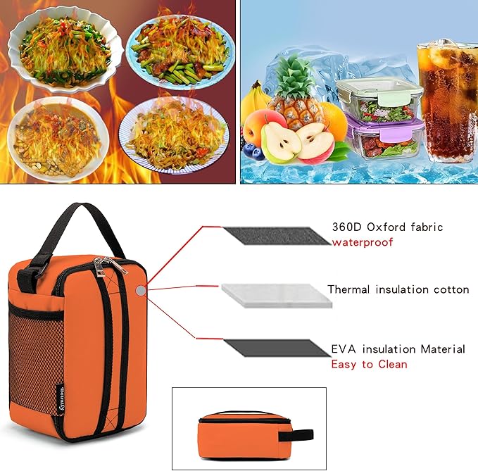 BEIMILY Lunch Box for Men Women Adults,Mini Insulated Lunch Bag for Office Work Picnic,Reusable Portable Lunchbox,Soft Cooler Tote Bag,6 can cooler bag,Mini,Orange