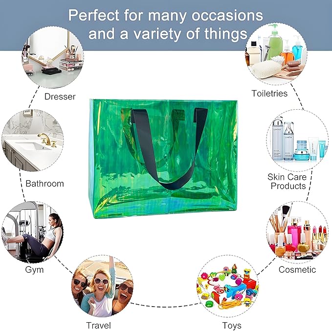 Holographic PVC Beach Bag Waterproof - 18×13×6inch Large Clear Tote for Women Men Pool Travel Sandproof Carry All