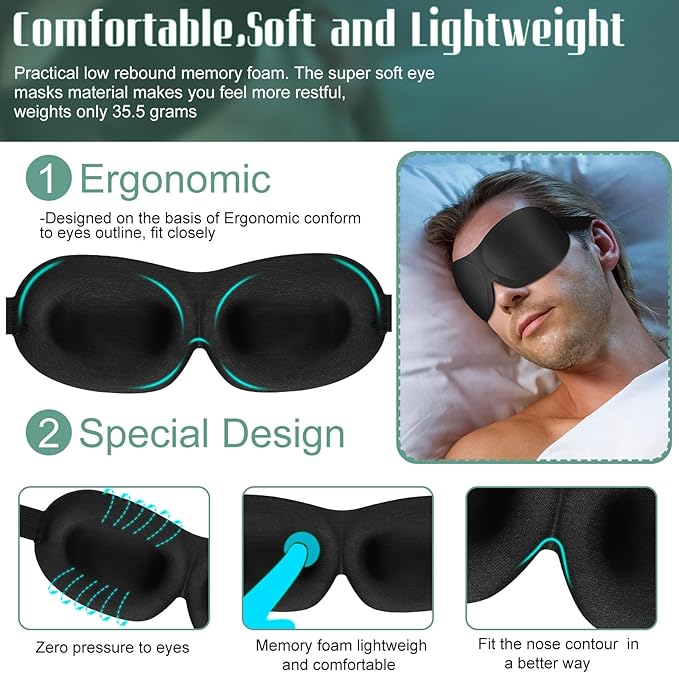 Bencailor 8 Pcs Sleep Eye Mask for Men Women Side Sleeper Eyes Blackout 3D Eye Cover for Sleep with Adjustable Strap Colorful Night Blindfold Eyes Shade for Travel Gifts(Medium,Classic Colors)