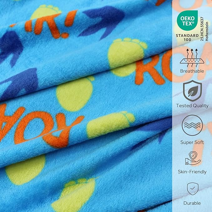 3 in 1 Travel Pillow and Blanket Set for Kids,Soft Travel Blanket Airplane Campact with Bag,Pillow Blanket for Boys with a Pocket,Backpack Clip, Luggage Sleeve (Dinosaur)