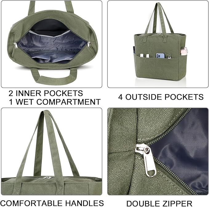 LEDAOU Large Beach Bag Women Waterproof Sandproof Zipper Beach Tote Pool Bag for Swim Gym Grocery Travel with Wet Pocket | Waterproof, Sandproof, Zipper, Pool, Gym, Grocery