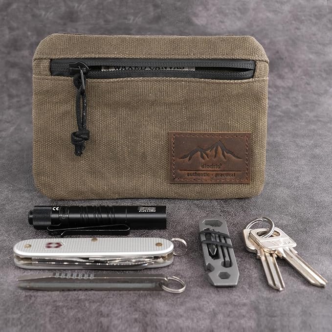 diodrio Belt Zipper Pouches for Men Women Compact EDC Pouch, YKK Zipper, Anti-theft Pickpocket Proof Safety Wallets, Waist Pack for Traveling Hiking, Water Resistant, Tough Waxed Canvas, Olive