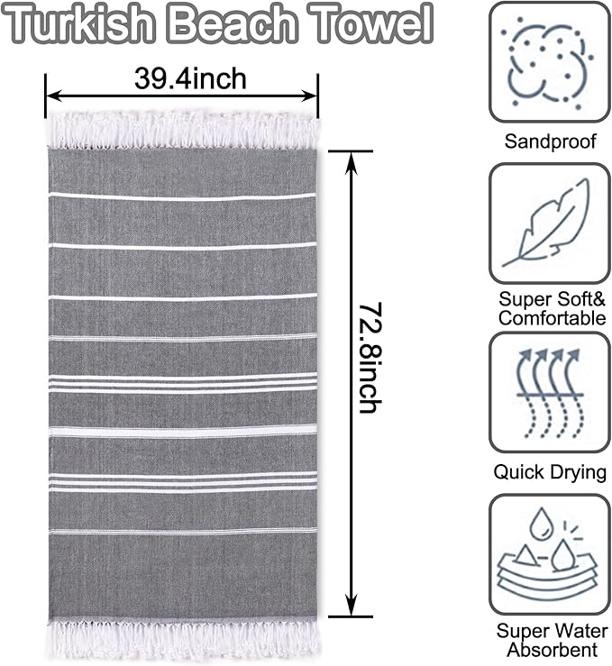 Beach Towel 2 Pack,Sand Free Beach Towels Oversized 39 x 72,Turkish Beach Towel Quick Dry Towel,Lightweight Pool Towels for Adults Travel Towel,Cool Beach Accessories Super Absorbent Towels