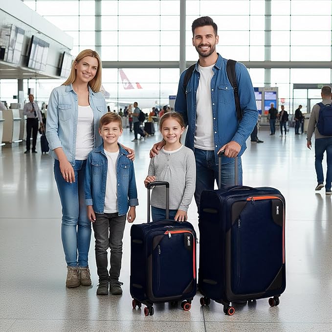 2-Piece Set (22in/28) Softside Expandable 20% Luggage w/Spinner Wheels,Front Opening Softside Luggage Sets w/TSA LOCK,Lightweight Durable Rolling Luggage for Men/Women（Navy,22in/28in）