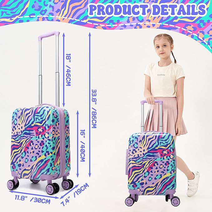 Kids Carry on Luggage Sets 2 Piece Rolling Suitcases for Girls Women with Wheels Suitcase with Travel Pillow Airplane Approved