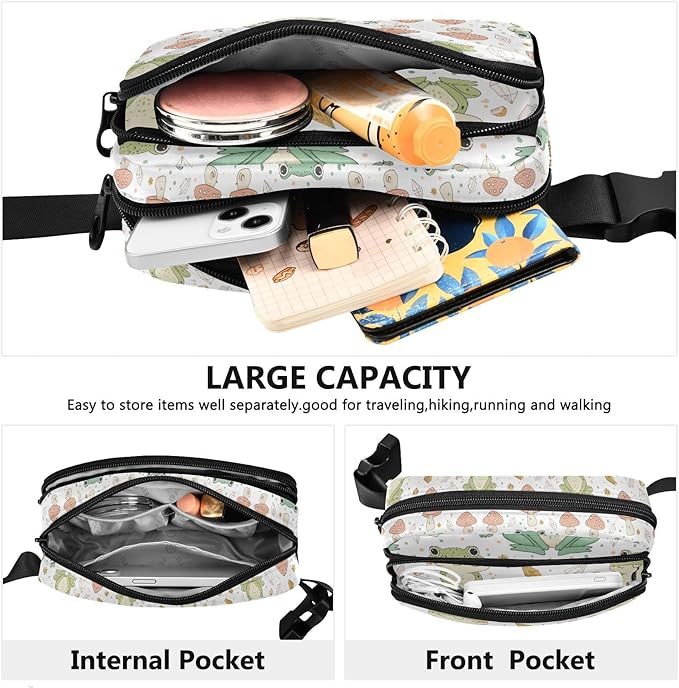 Kawaii Frog Mushrooms Fanny Pack for Women Men Water Resistant Fashion Waist Packs with Adjustable Strap Belt Bag for Travel Workout Jogging Hiking 21219499