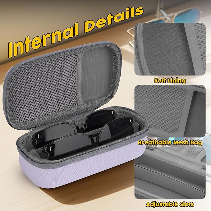 Double Eyeglasses Case,Hard Shell Glasses Case Travel Sunglasses Organizer with Adjustable Slot & Clip for Men Women