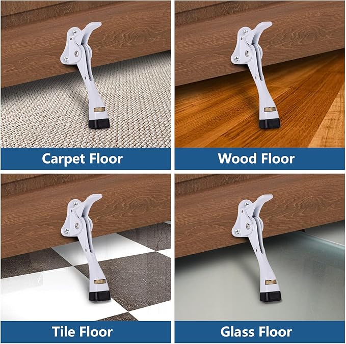 Gotega Door Stopper, 2 Packs Kickdown Door Stop with One Touch Adjustable Height and Rubber Tip 4 Inches, Heavy Duty Door Stops, Door Holder, Bottom of Door - White