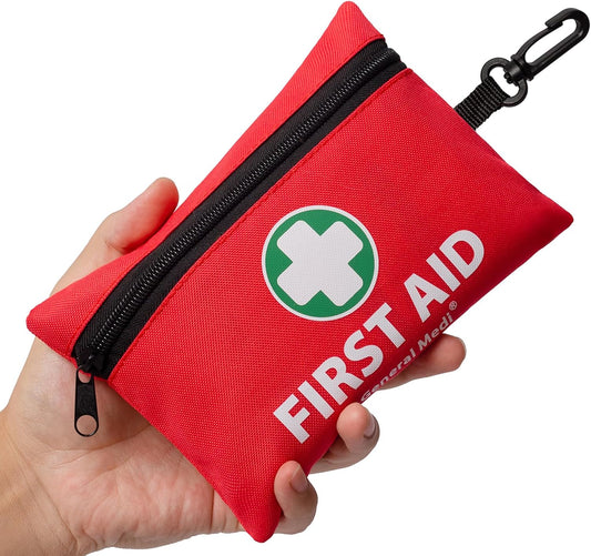 General Medi Mini First Aid Kit, 110 Piece Small First Aid Kit - Includes Emergency Foil Blanket, Scissors for Travel, Home, Office, Vehicle, Camping, Workplace & Outdoor (Red)