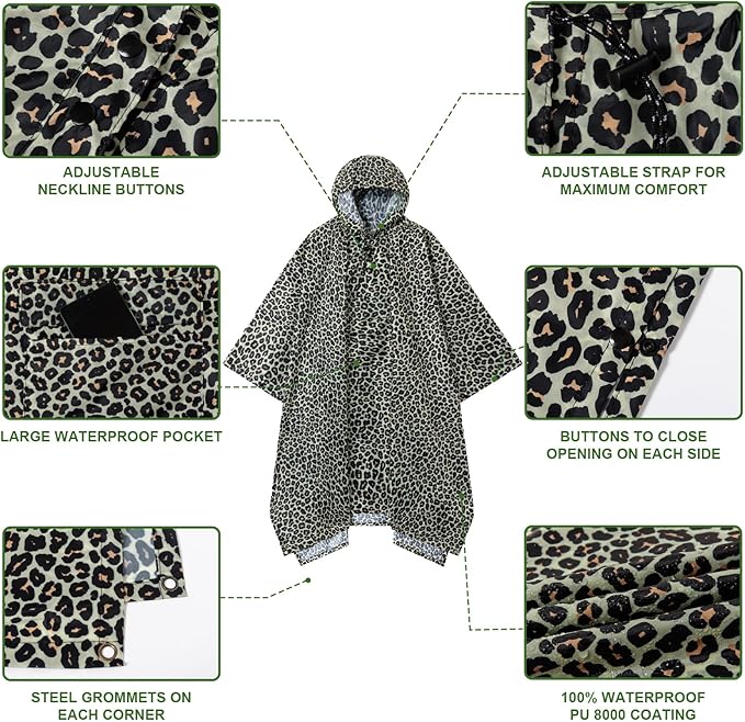 Hooded Rain Poncho for Adults - Waterproof Rain Coat and Lightweight Jacket 3-in-1 Multi-Function with Pockets
