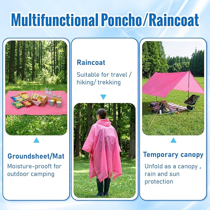 Zhehao 20 Pcs Rain Ponchos for Adult, Reusable Waterproof Plastic Rain Coat with Hood Portable Rainwear for Outdoor