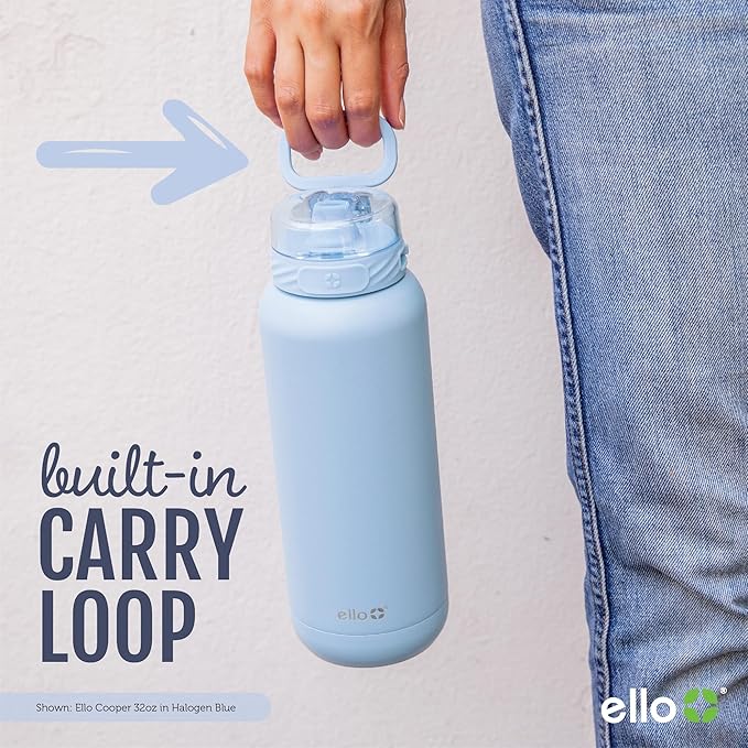 Ello Cooper 22oz Stainless Steel Water Bottle Vacuum Insulated with Straw and Carry Handle, Leak Proof Locking Lid with Soft Silicone Spout, Dishwasher Safe, Butter Yellow