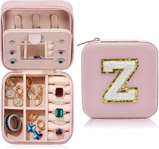 MODENGKONGJIAN Travel Jewelry Case for Women Fashion, Ring Necklace Earring Jewelry Holder Organizer Box, Small Portable Jewellery Storage, Initial Z
