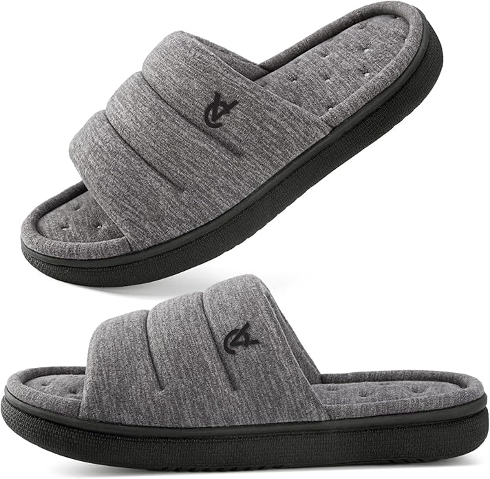 VeraCosy Mens Open-Toe Slippers Memory Foam Indoor Outdoor House Shoes