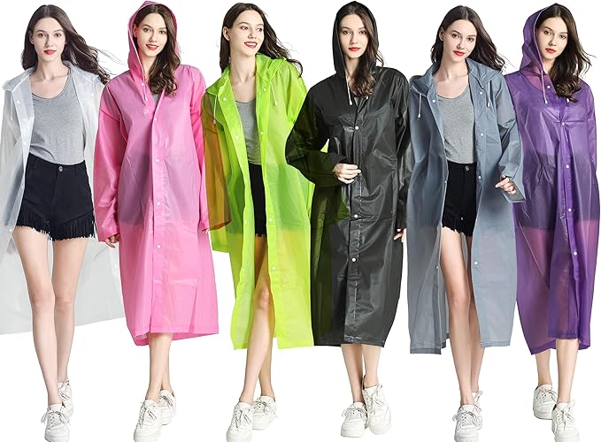 Raincoat, EVA Rain Coats Reusable Rain Ponchos Plastic Rain Jacket for Adults Men Women with Hood and Sleeves