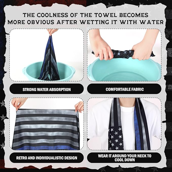 12 Pcs Flag Baseball Cooling Towels Bulk for Neck and Face 40" x 12" Sweat Towels for Hot Weather Ice Breathable Soft Chilly Cooling Towel Microfiber Workout Rags for Gym Yoga Sport Running
