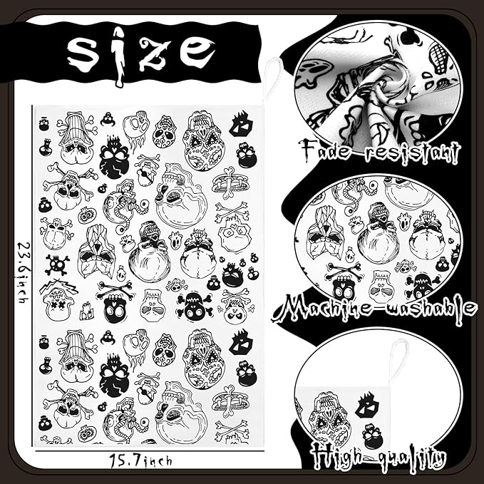 Bencailor 6 Pcs Skull Kitchen Towels Skeleton Dish Hand Towels Black White Gothic Spooky Skull Tea Washcloth for Bathroom Kitchen Goth Horror Decor Gifts 24 x 16''