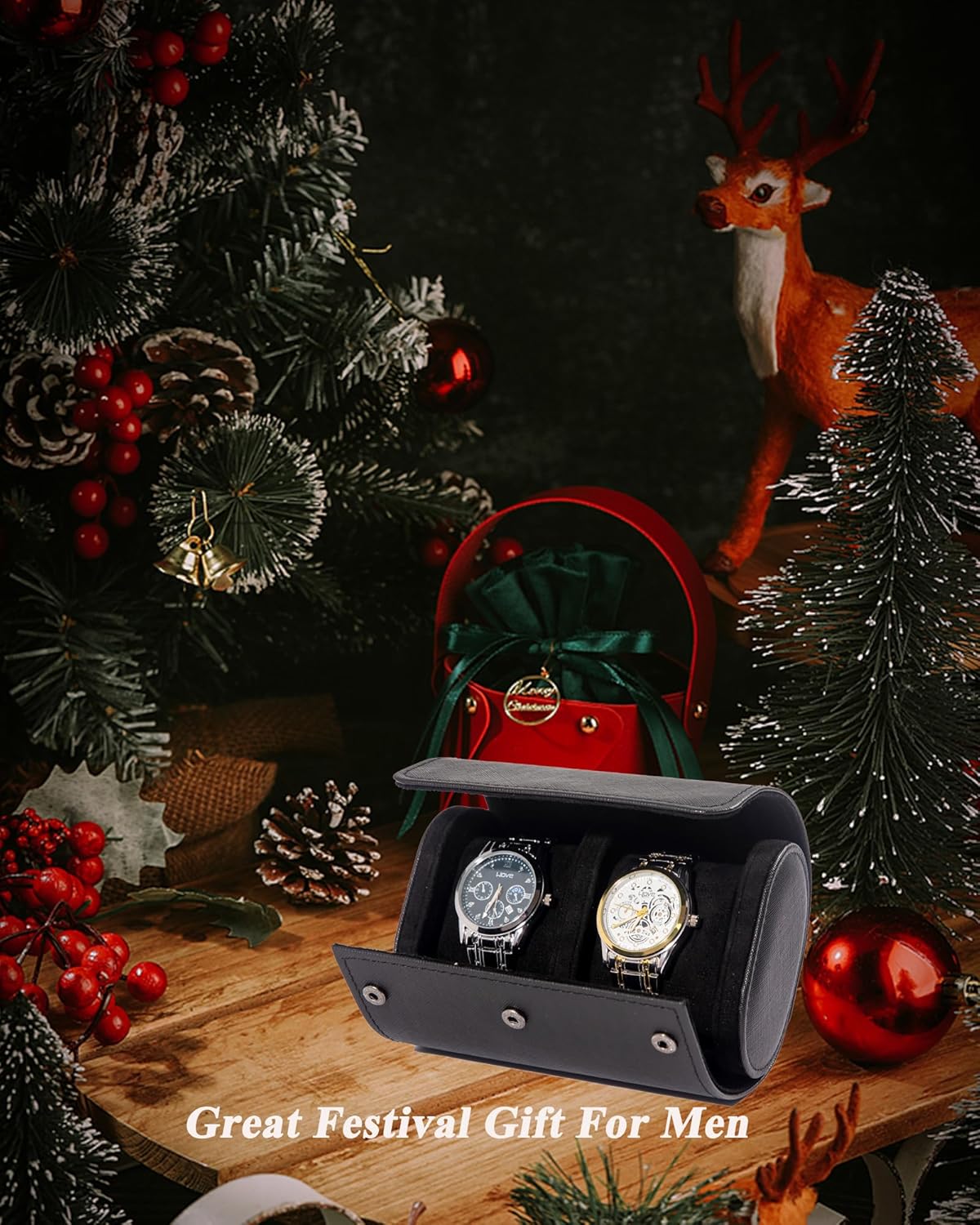 MR.OKAY 2 Watch Travel Case- Classic Leather Watch Case With Superb Texture.Portable Watch Roll Or Organizer For Storage And Display. Travel Gift for Men, All Handcrafted By Leather Craftsmen.