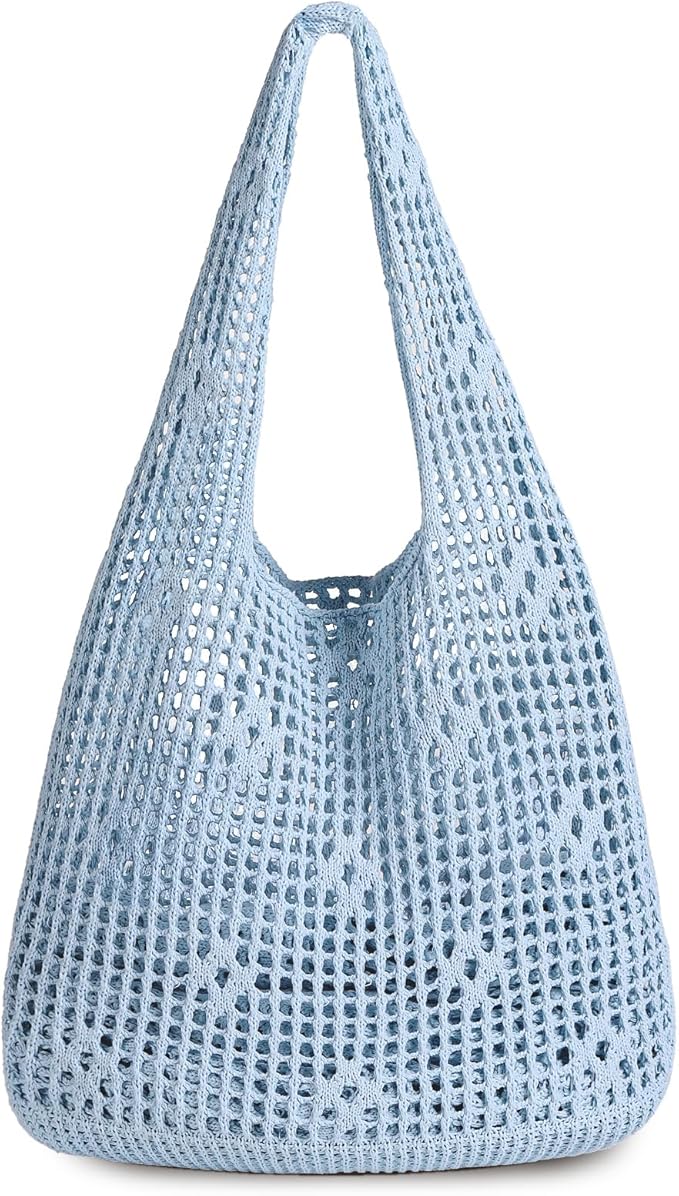 Sightor Crochet Tote Bag, Mesh Beach Bag Knit Summer Hobo Bag Vacation Boho Tote Bag for Women