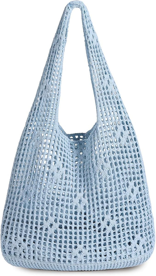 Sightor Crochet Tote Bag, Mesh Beach Bag Knit Summer Hobo Bag Vacation Boho Tote Bag for Women