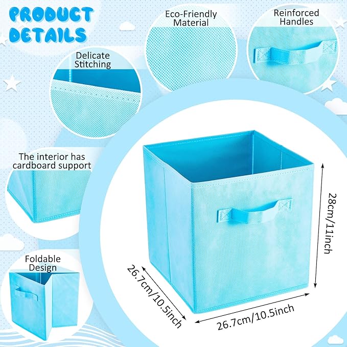 Yinder 12 Pcs Cube Storage Bin 11'' Storage Bins for Room Decor Colorful Bins Foldable Baskets for Nursery Organizer Boxes Fabric Boxes (Sky Blue, Purple, Pink, Rose)