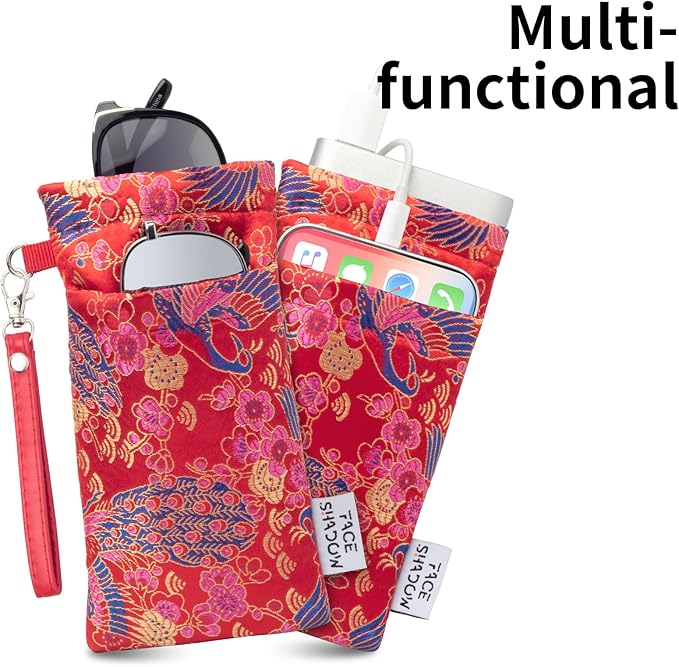 Face Shadow Double Glasses Case Soft Eyeglass Case For Women Men Squeeze Top Sunglasses Case With Cleaning Cloth
