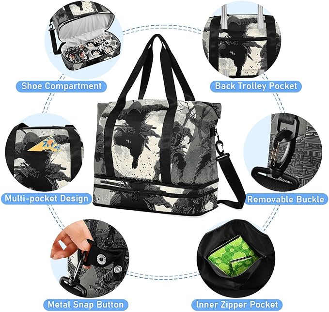 Anime Ninja Print Gym Bag Duffel Bags Weekender Overnight Bag Set with Shoes Compartment for Travel Sports Yoga